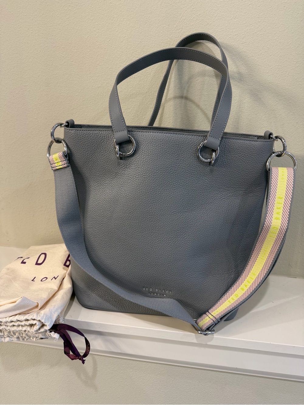 New Ted Baker  Gray Leather Tote Shopper Bag  large